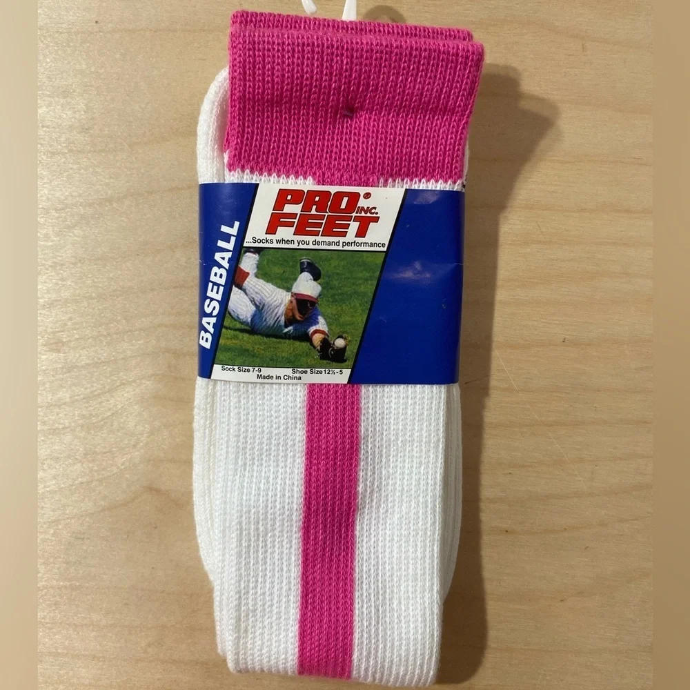 Pro Feet Pink and White Baseball Socks/Sock Size 7-9 Shoe Size 12.5-5 (PU)